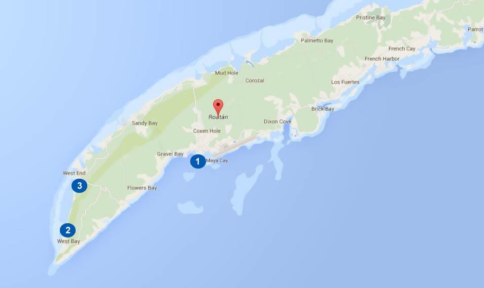 แผนที่ของวันหยุดพักผ่อนและ roatan